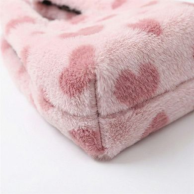 Women's Faux Fur Shoulder Tote Bag with Heart Pattern Soft Plush Texture and Wide Handles