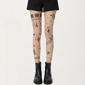 Women's Sheer Tights with Musical Note and Piano Pattern Design