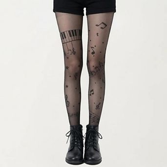 Women's Sheer Tights with Musical Note and Piano Pattern Design
