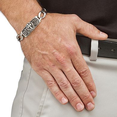 Men's Cross and Shield Link Bracelet in Stainless Steel