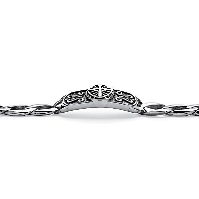 Men's Cross and Shield Link Bracelet in Stainless Steel