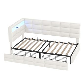 GOODSILO Upholstered Twin Size Daybed with Storage Drawers and Charging Station