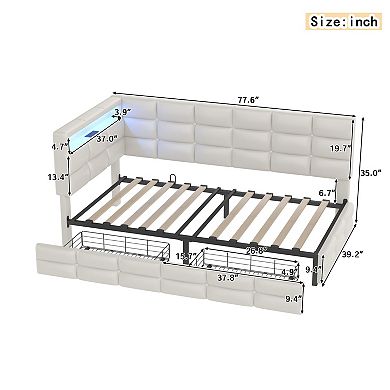 GOODSILO Upholstered Twin Size Daybed with Storage Drawers and Charging Station