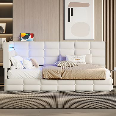 GOODSILO Upholstered Twin Size Daybed with Storage Drawers and Charging Station