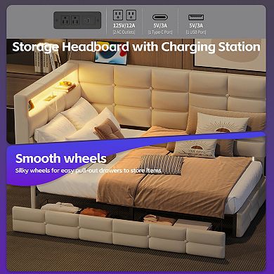 GOODSILO Upholstered Twin Size Daybed with Storage Drawers and Charging Station