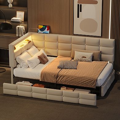 GOODSILO Upholstered Twin Size Daybed with Storage Drawers and Charging Station