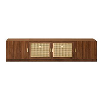 78" Cabinet TV Stand with Rattan Door Media Console