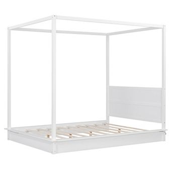 GOODSILO Queen Size LED Illuminated Canopy Platform Bed Frame With Storage