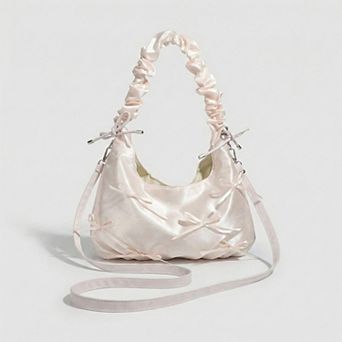 Women's Satin Shoulder Bag with Ruched Top Handle Adjustable Crossbody Strap