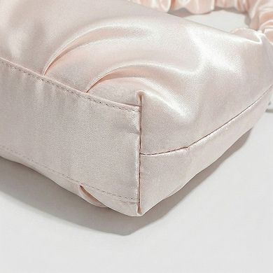 Women's Satin Shoulder Bag with Ruched Top Handle Adjustable Crossbody Strap