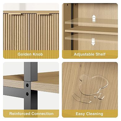 71" Tall Ladder Bookshelf with Cabinet, Wall Mounted Bookcase with Shelves, 5-Tier Display Rack