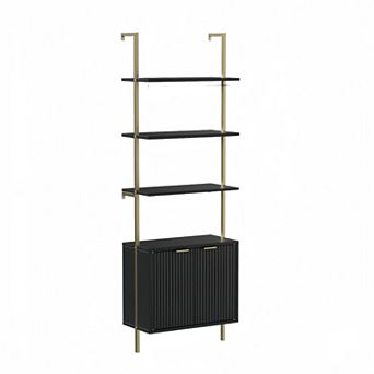71" Tall Ladder Bookshelf with Cabinet, Wall Mounted Bookcase with Shelves, 5 tier Display Rack