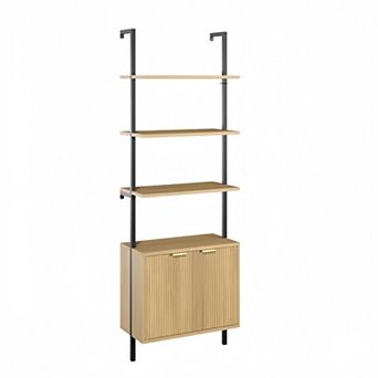 71" Tall Ladder Bookshelf with Cabinet, Wall Mounted Bookcase with Shelves, 5 tier Display Rack