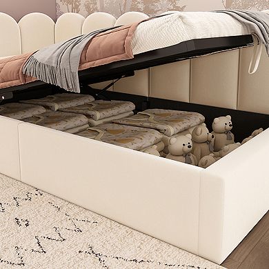 GOODSILO Upholstered Daybed with Hydraulic Storage Ottoman Twin Bed Frame