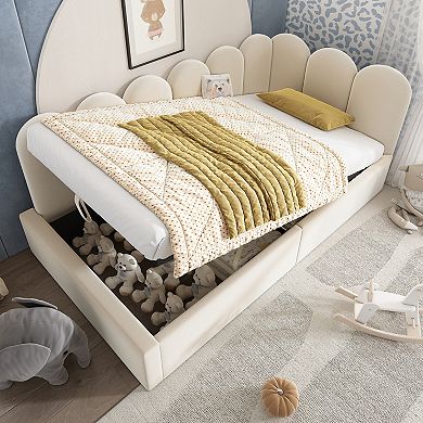 GOODSILO Upholstered Daybed with Hydraulic Storage Ottoman Twin Bed Frame