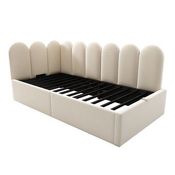 GOODSILO Upholstered Daybed with Hydraulic Storage Ottoman Twin Bed Frame