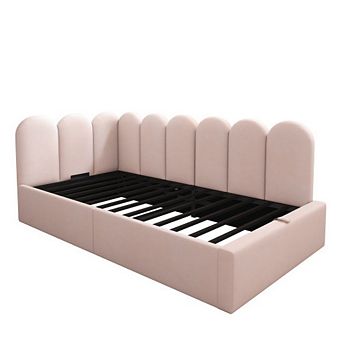 GOODSILO Upholstered Daybed with Hydraulic Storage Ottoman Twin Bed Frame