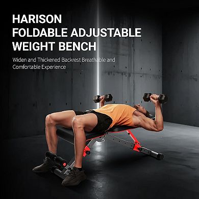 HARISON Adjustable Weight Bench with Leg Extension, Foldable and Compact Strength Bench (HRK-608G)