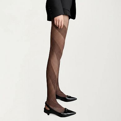 Women's Sheer Geometric Stripe Tights with Stretch Fit, Lightweight Patterned Pantyhose Stockings