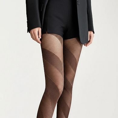 Women's Sheer Geometric Stripe Tights with Stretch Fit, Lightweight Patterned Pantyhose Stockings