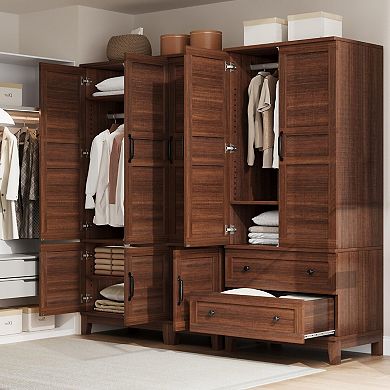 72" Armoire Wardrobe Closet with 2 Drawers, Hanging Rod, 18 Adjustable Shelves, Doors for Bedroom