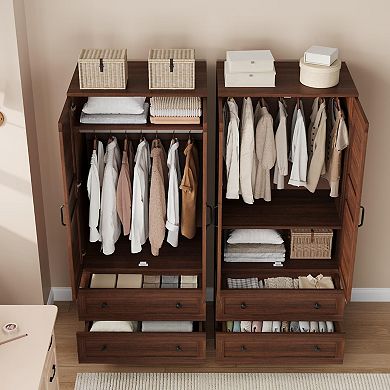 72" Armoire Wardrobe Closet with 2 Drawers, Hanging Rod, 18 Adjustable Shelves, Doors for Bedroom