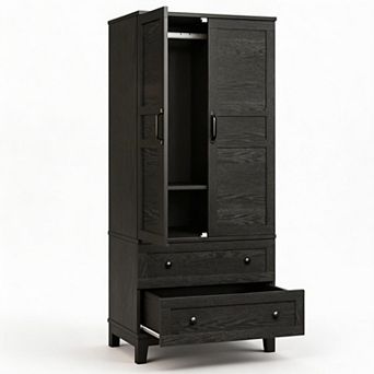Wooden Armoire Wardrobe Cabinet with Doors, Adjustable Shelves and Hanging Rod, for Bedroom