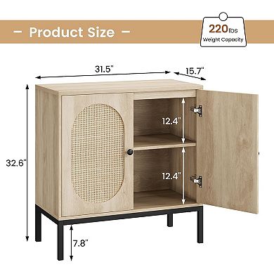 Modern Rattan Buffet Cabinet with Storage, Wooden Storage Cabinet with Doors for Dining Room