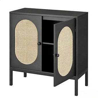 Modern Rattan Buffet Cabinet with Storage, Wooden Storage Cabinet with Doors for Dining Room