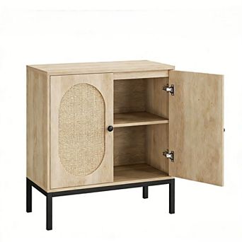 Modern Rattan Buffet Cabinet with Storage, Wooden Storage Cabinet with Doors for Dining Room