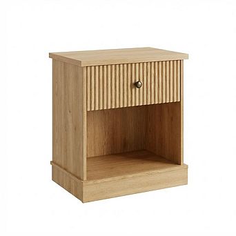 Fluted Nightstand with Drawer, Side Table with Open Shelf, Space-Saving Bedside Table for Bedroom