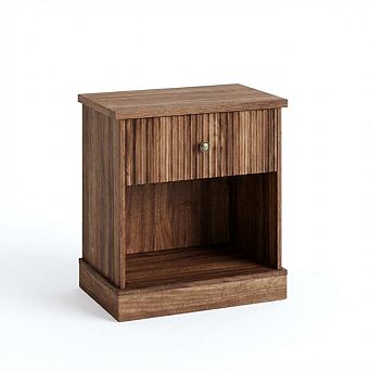 Fluted Nightstand with Drawer, Side Table with Open Shelf, Space-Saving Bedside Table for Bedroom