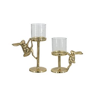 TOEMOA Set of 2 Decorative Glass Hurricane Pillar Candle Holders with Accents
