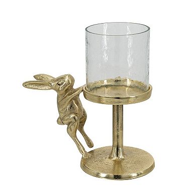 TOEMOA Set of 2 Decorative Glass Hurricane Pillar Candle Holders with Accents