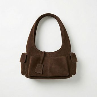 Women's Faux Leather Shoulder Bag with Curved Silhouette Multi Pocket Design Wide Strap