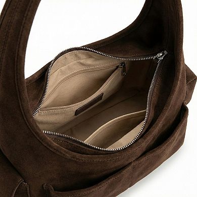 Women's Faux Leather Shoulder Bag with Curved Silhouette Multi Pocket Design Wide Strap