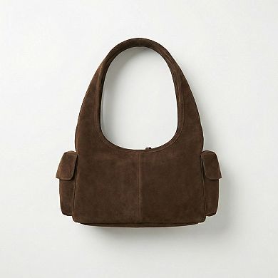 Women's Faux Leather Shoulder Bag with Curved Silhouette Multi Pocket Design Wide Strap