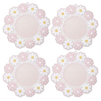 4 pc Daisy Floral Silicone Trivet Heat Resistant Non Slip Kitchen Pot Holder