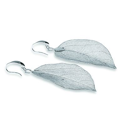Silvertone Leaf Drop Earrings, 80x36mm