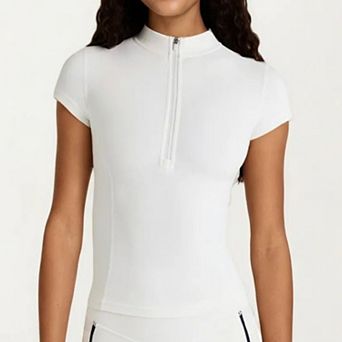 Women's Short Sleeve Athletic Top with Half Zip Mock Neck Fitted Workout Shirt for Running Training