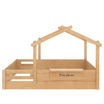 GOODSILO Children's House-Themed Floor Bed with Guardrails and Storage Tray for Kids Room