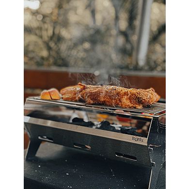 INGRILL Portable Charcoal Grill Stainless Steel Foldable Picnic BBQ with Carrying Case