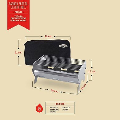 INGRILL Portable Charcoal Grill Stainless Steel Foldable Picnic BBQ with Carrying Case