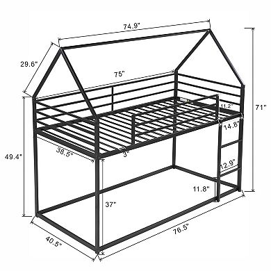 GOODSILO Twin Over Twin Playhouse Bunk Bed Frame with Built-in Safety Ladder