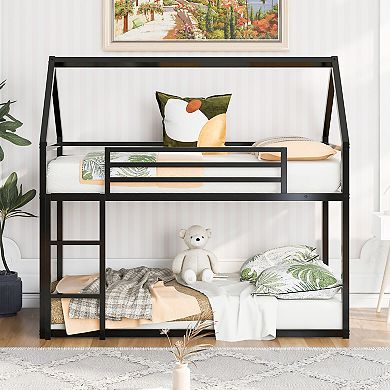 GOODSILO Twin Over Twin Playhouse Bunk Bed Frame with Built-in Safety Ladder