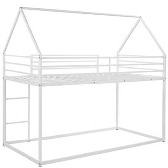 GOODSILO Twin Over Twin Playhouse Bunk Bed Frame with Built-in Safety Ladder