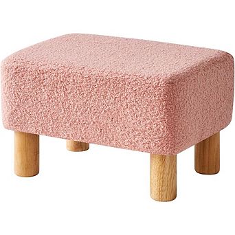 Modern Square Ottoman Footrest with Padded Seat and Wood Legs Pink