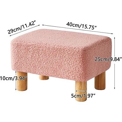 Modern Square Ottoman Footrest with Padded Seat and Wood Legs Pink