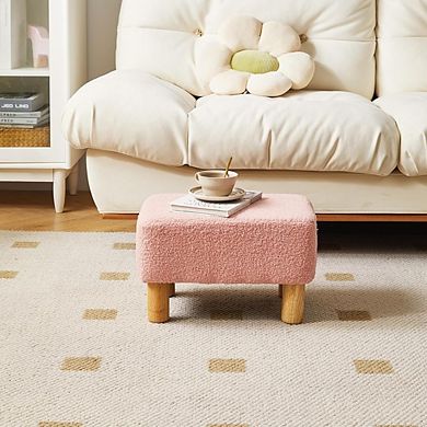 Modern Square Ottoman Footrest with Padded Seat and Wood Legs Pink