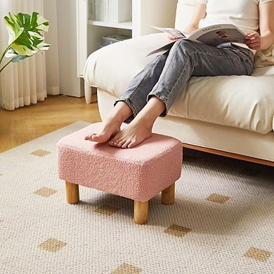 Modern Square Ottoman Footrest with Padded Seat and Wood Legs Pink